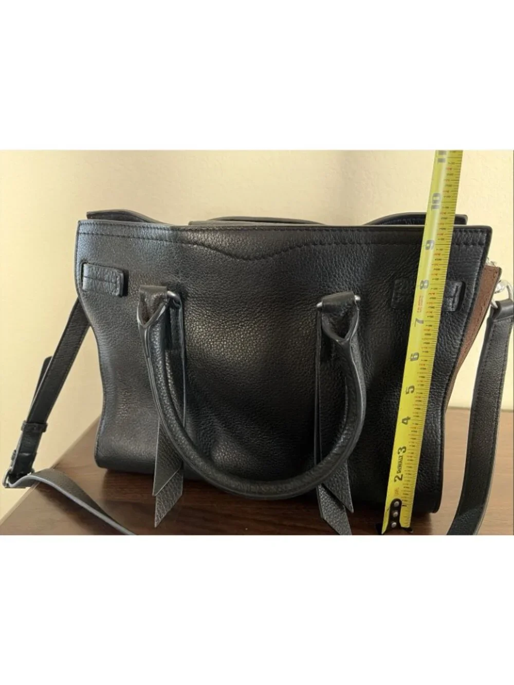 Rebecca Minkoff Regan Black Pebbled Leather Satchel Handbag Silver Hardware